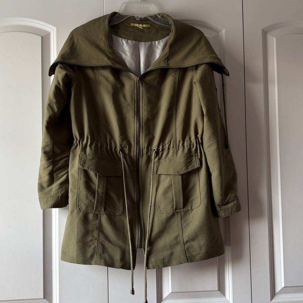 Gianni Bini Utility Jacket Army Green Olive Funnel Collar Drape Collar Size XS